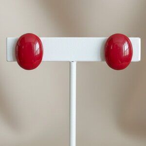 Oval Pierced Stud Earrings Rust Red